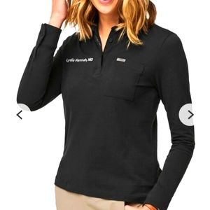 Figs Pro pique long sleeved Polo top (black)